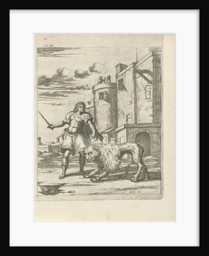 Henry, Count of Holstein tames a lion by Arnold Houbraken