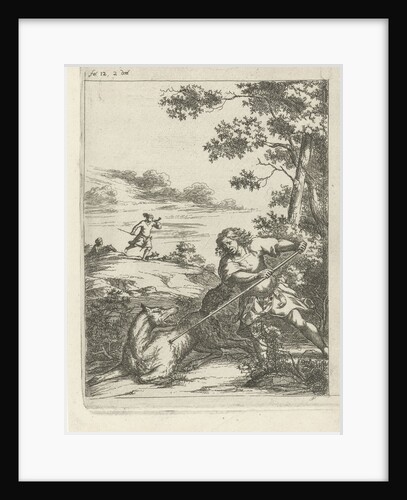 Fercard king of Scotland kills a wolf by Arnold Houbraken