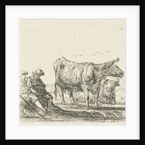 Two cows with two shepherds by Ernst Willem Jan Bagelaar
