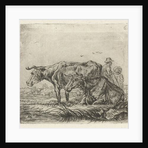 Two cows with a shepherd and a child by Ernst Willem Jan Bagelaar
