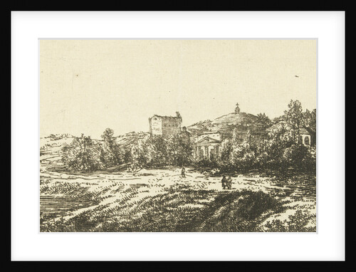 Hill landscape with ruins of church or monastery by Dirk Vis Blokhuyzen