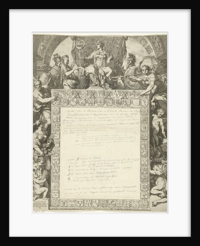 Allegory of the board of the city of Amsterdam with arms of government members by Jacobus Robijn