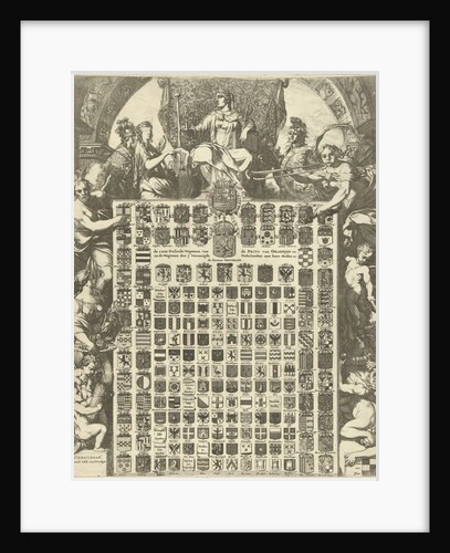 Gender Arms of Prince William III in an allegorical frame by Gerard Valck