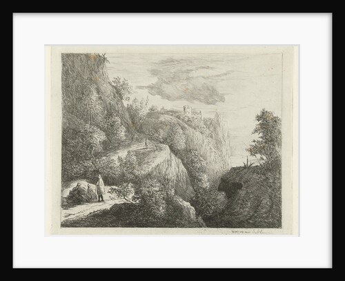 Mountain landscape with figures resting on side of road by Willem Matthias Jan van Dielen