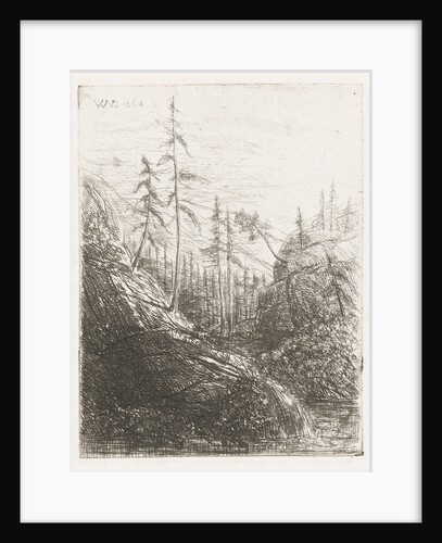 Mountain landscape with pine trees and brook by Willem Matthias Jan van Dielen