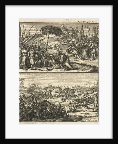 Europeans are tortured and murdered by the Chinese, Under a battlefield with dead, Some whites are crucified by the Chinese by Johannes van Baden