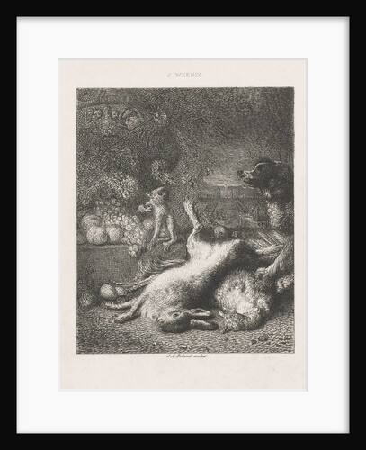 A monkey and a dog and fruits by Johannes Arnoldus Boland