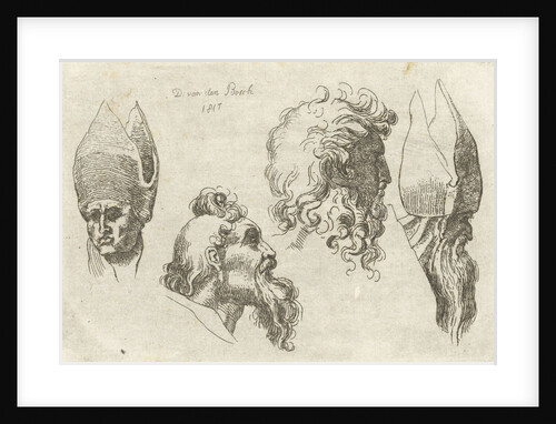 Study Sheet with four heads, two with a mitre by D. van den Bosch