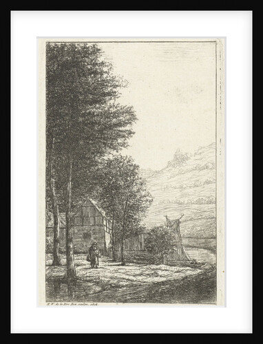 Farmyard with tall trees by Hans Willem Box