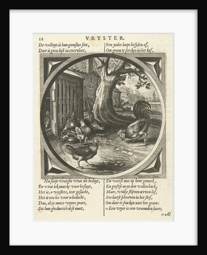 Chickens and rooster in a hen house by Daniël van den Bremden