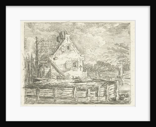 Stone house with yard surrounded by water by Albertus Brondgeest