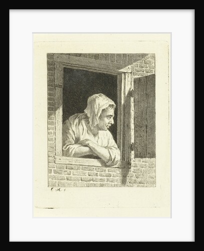 Woman leaning on arms in window opening by Cornelis van Cuylenburgh II