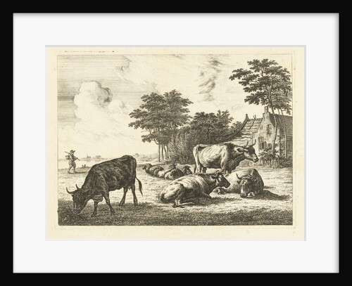 Cows and sheep lying in meadow for farm by Johannes van Cuylenburgh
