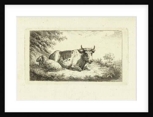 Lying cow and sheep by Johannes van Cuylenburgh