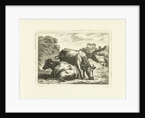 Two cows along road at farm by Johannes van Cuylenburgh