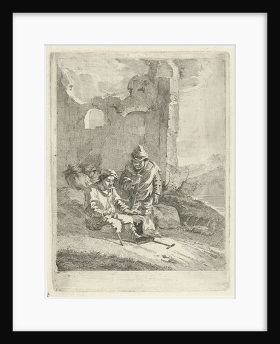 Four figures, two of which are suffering from leprosy, in ruins by Gerrit Groenewegen