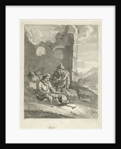 Four figures in a ruin by Gerrit Groenewegen