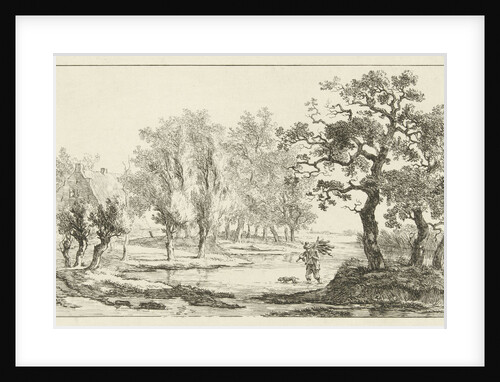 River Landscape with a wood gatherer by Carel Lodewijk Hansen