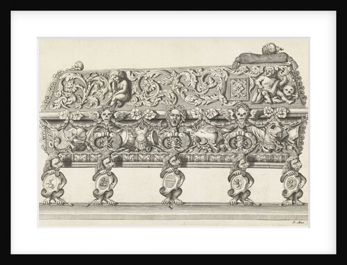 Sarcophagus Hendrik Casimir II side decorated with wapentrofeëen by Anonymous