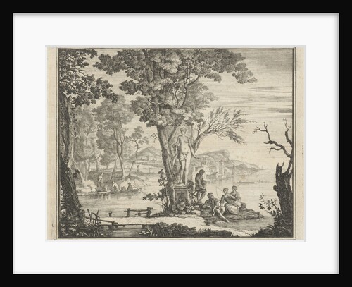 River landscape with anglers at a statue of Venus by Gerard Melder