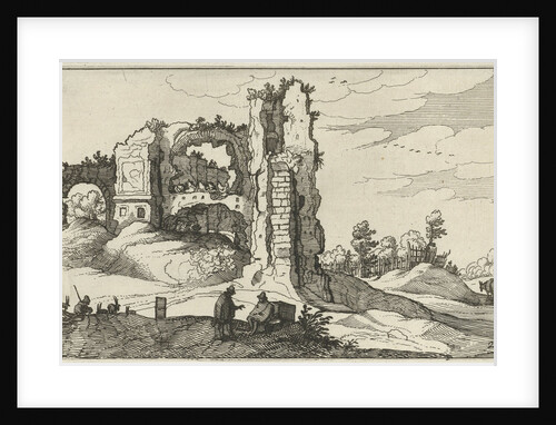 A ruin with a gate, perhaps the Porta Furba in Rome Italy by Willem van Nieulandt II