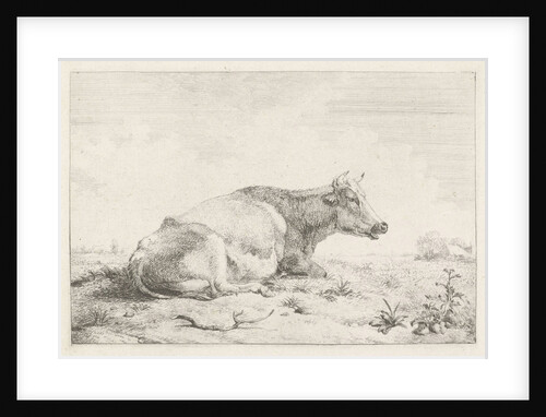 Lying cow and thistle by Pieter Gerardus van Os