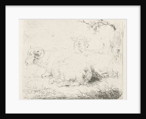Lying sheep and ram by Pieter Gerardus van Os