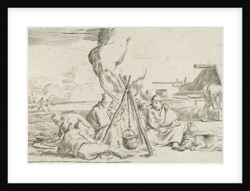 Five soldiers around a campfire by Jan van Ossenbeeck