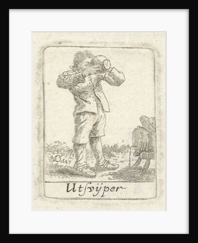 Drinking man next to a barrel by Herman Saftleven