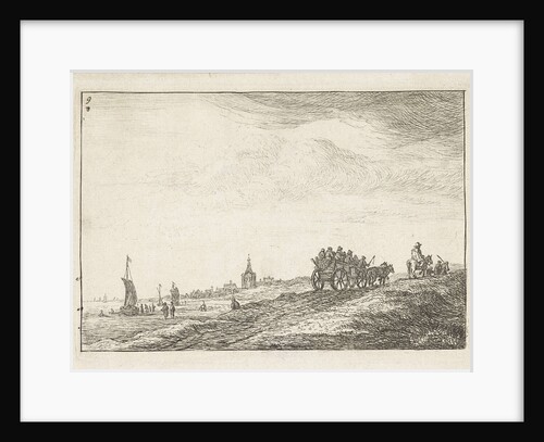 Coastline with horse and carriage by Anthonie Waterloo