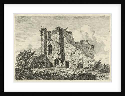 Shepherds with dog near a ruin by Hermanus Fock