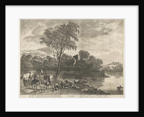 Hunters on horseback riding on a road by Pieter Nolpe