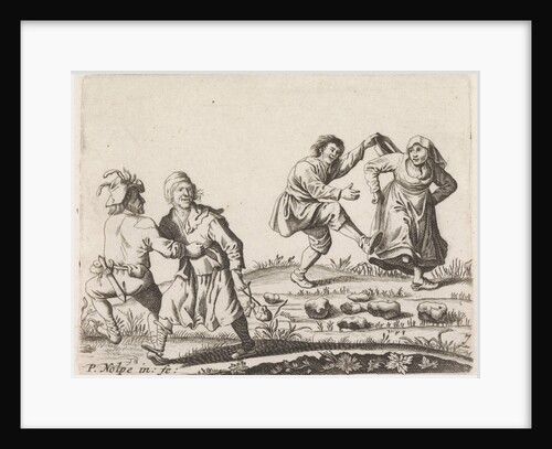 Two pairs of farmers dancing by Pieter Jansz. Quast