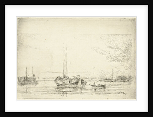 River view with boat and rowboat by Jan Daniel Cornelis Carel Willem Baron de Constant Rebecque