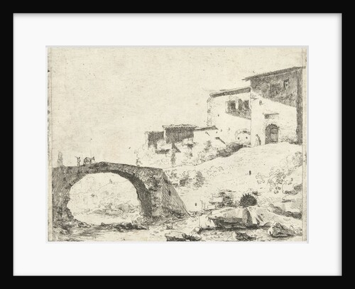 Stone bridge with donkey driver at homes by Cornelis van Poelenburch