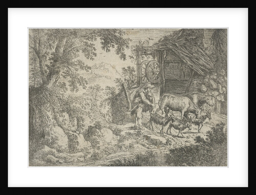 Shepherd with goats and cows by Cornelis Matthieu
