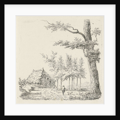 Man with dog at a farm by baron Reinierus Albertus Ludovicus van Isendoorn à Blois