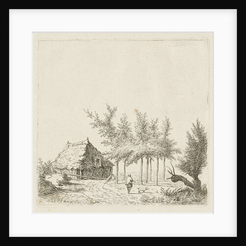 Man with dog at a farm by baron Reinierus Albertus Ludovicus van Isendoorn à Blois