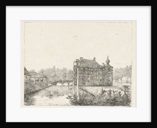 Side view of the castle Cannenburch with houses in the access by baron Reinierus Albertus Ludovicus van Isendoorn à Blois