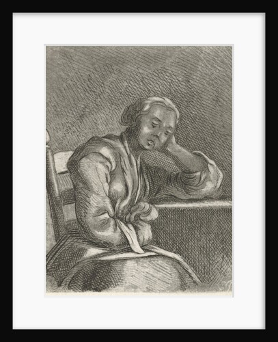 Girl asleep at the table by Caspar Jacobsz. Philips