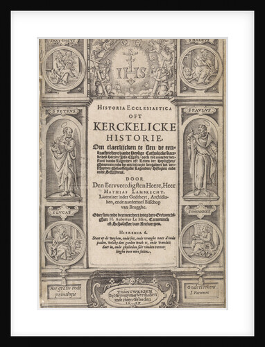 Architectural title with medallions in the corners with the four evangelists and their symbols, and in the middle of the Saints Peter and Paul by W. de Oostrum