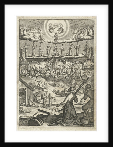 Emblem with priest and man praying to God and the saints with their request to be allowed to live in virtue by Hendrik Aertssens