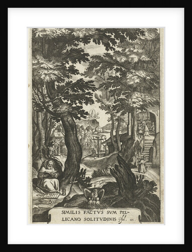 Emblem with hermit and believers who devote themselves to meditation by Hendrik Aertssens