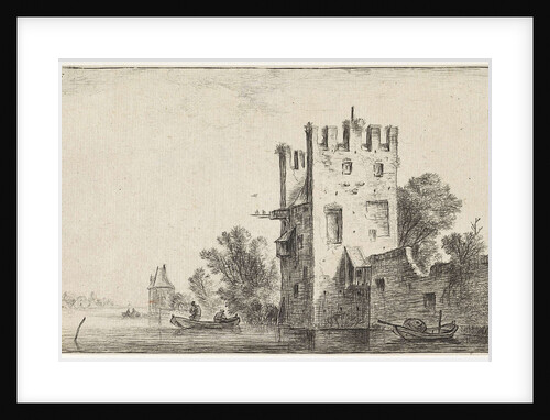 Square tower on the waterfront, Anthonie Waterloo by Reinier & Josua Ottens