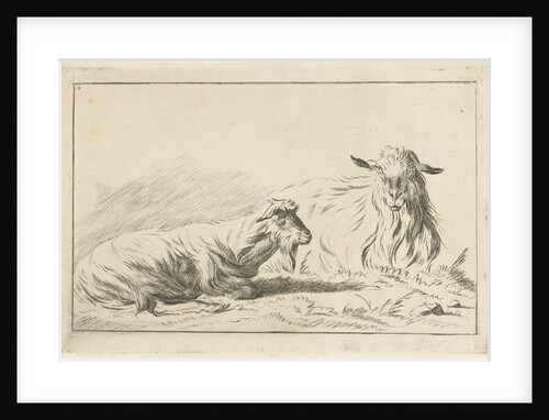 Two reclining goats by Pieter Gaal