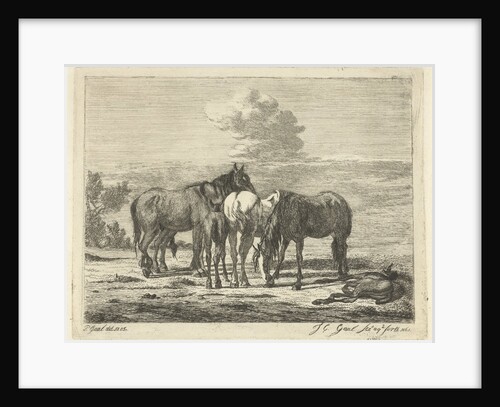Four horses and two foals by Pieter Gaal
