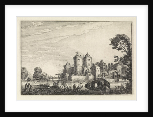 Figures in a canoe in a castle by Jan van de Velde II