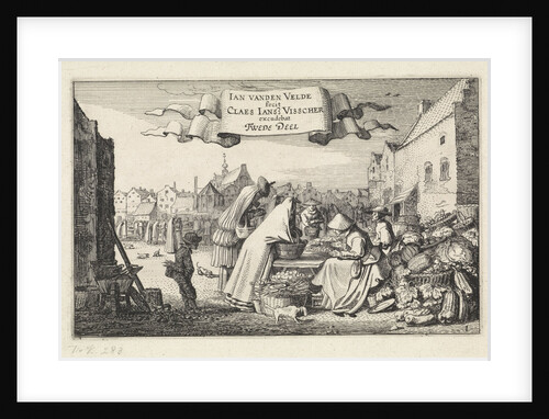 Figures at a vegetable stall at a market by Jan van de Velde II