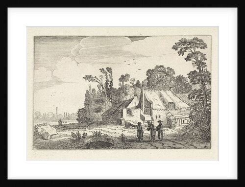 Figures on a country road near a farm by Jan van de Velde II
