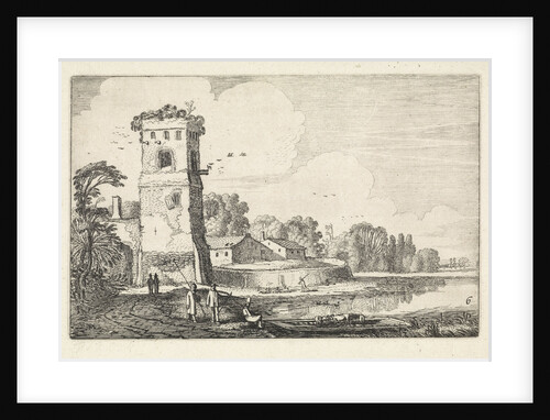 Pont with sheep in a tower in a river landscape by Jan van de Velde II